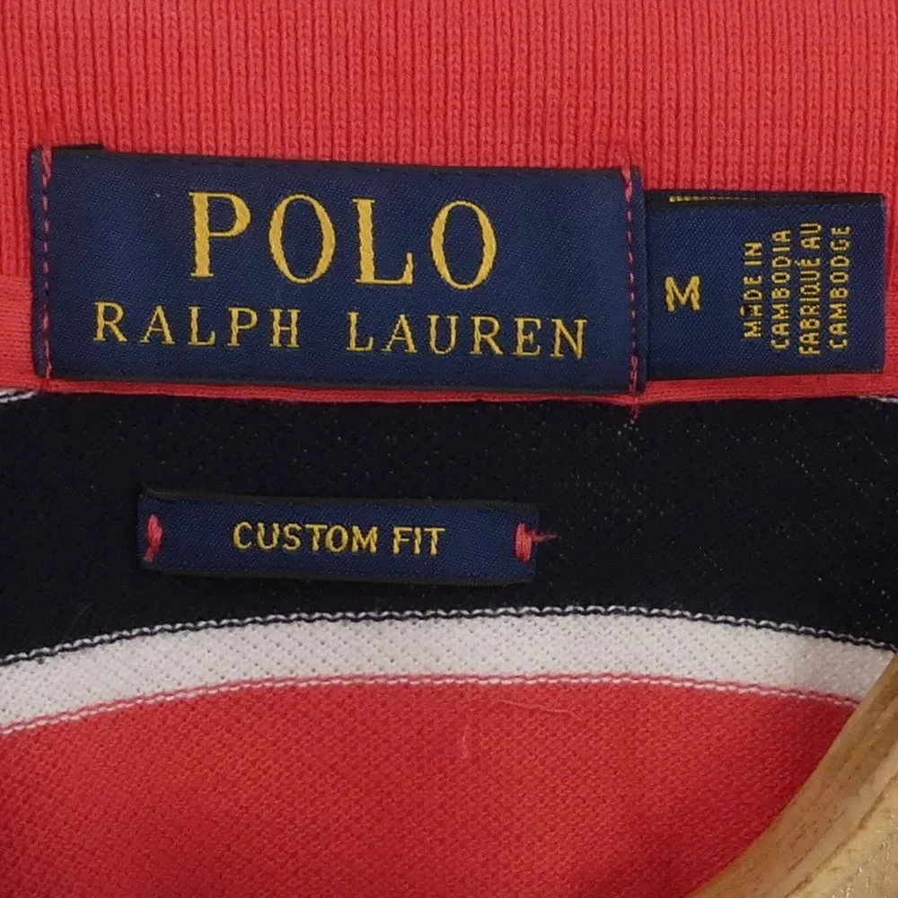 Polo Ralph Lauren Polo Shirt Custom Slim Fit Rugby Pink‎ Stripe Big Pony Men's M